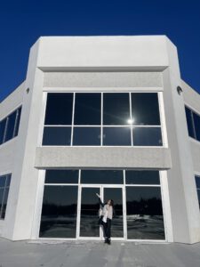 thrive gymnastics aurora facility exterior tall windows winter