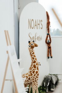 thrive gymnastics aurora noahs safari birthday backdrop giraffe