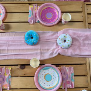 thrive gymnastics aurora ontario donut theme birthday party table aerial