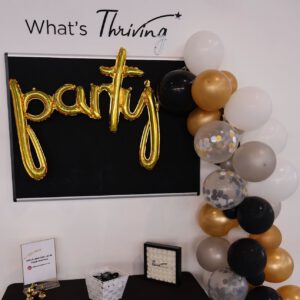 thrive gymnastics aurora ontario party lobby gold balloon decor