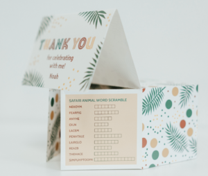 thrive gymnastics aurora safari thank you card word scramble